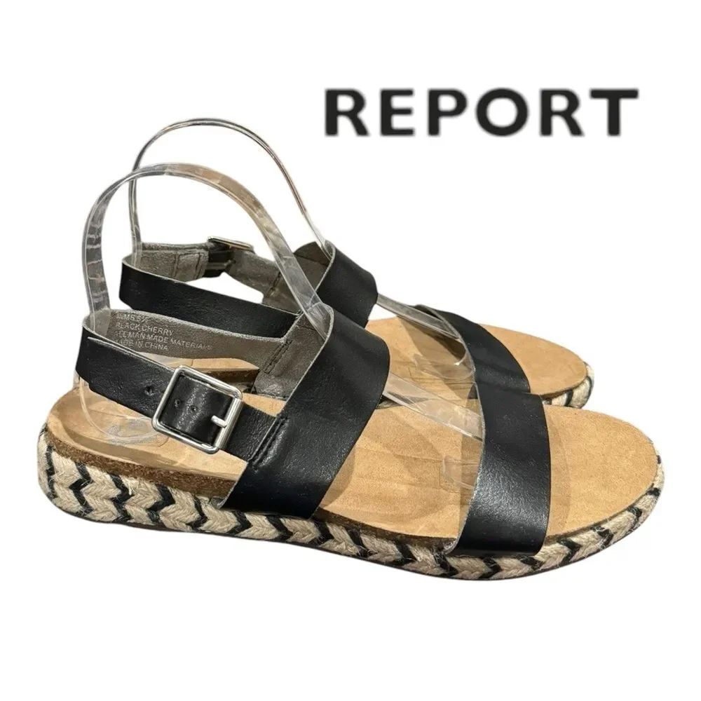 Report Black Cherry Women's Espadrille Wedge Black Sandals 8.5